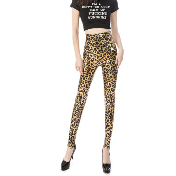 Pantalones de cuero ajustados con estampado de leopardo de ventas calientes para mujer